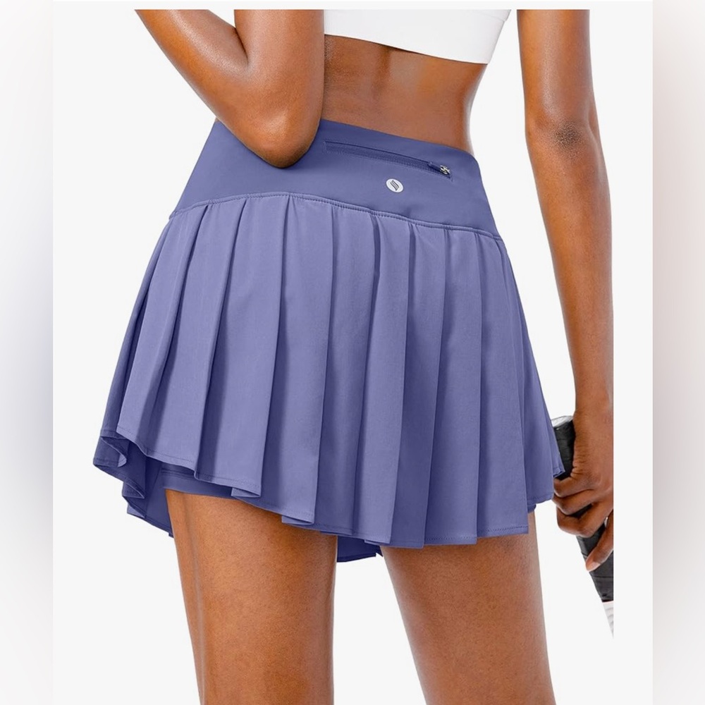 Women’s Pleated Tennis Skirt with High Waisted Shorts (size medium, periwinkle)